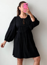 Size XL-2XL Black Tie-Neck Mini Dress