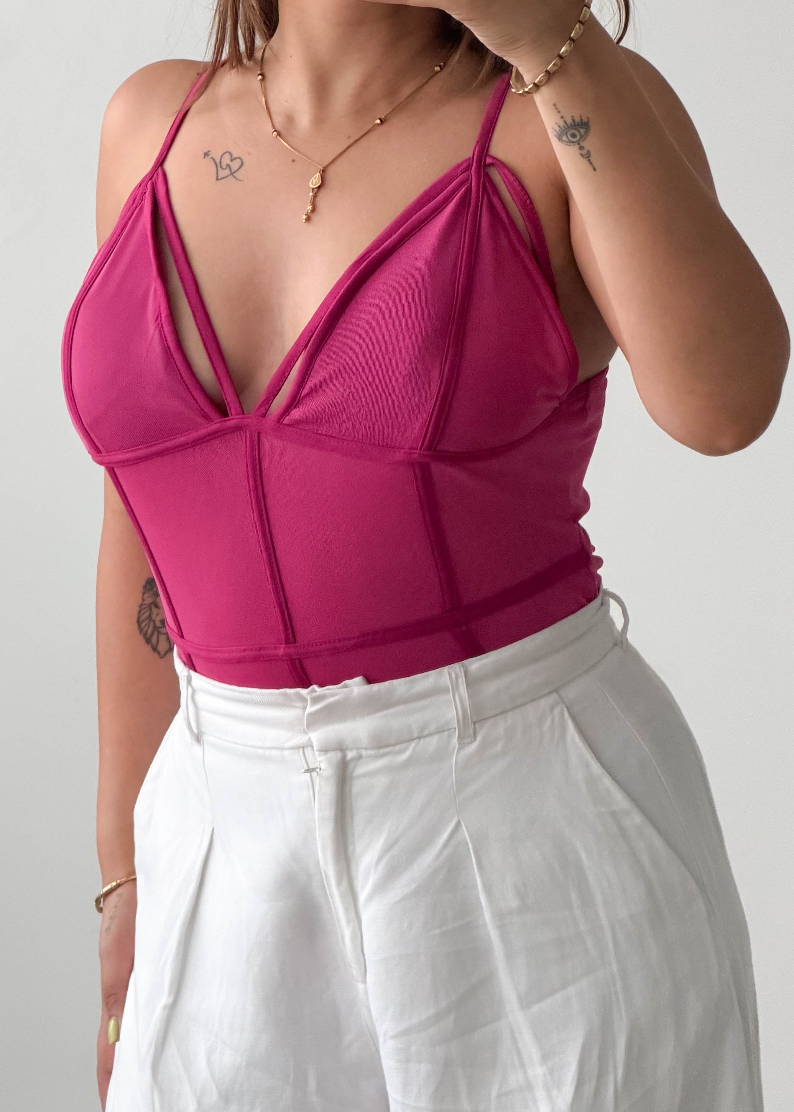 Size M-L Fuchsia Mesh Corset Cami bodysuit
