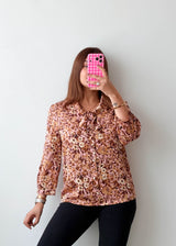 Size XS-S Beige Floral Tie-Neck Blouse