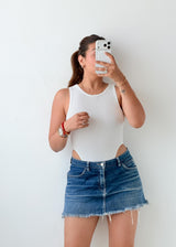 Size S-M White High Neck Cut-Out Bodysuit