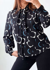 Size S-M Black Abstract Bow Tie Shirt Top