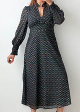 Size XS-S Black Polka Dot Midi Dress