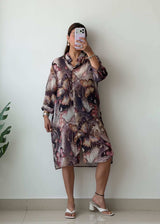 M-L Purple Butterfly Print Shirt Dress