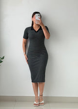 Size XS-S Black Striped Bodycon Midi Dress