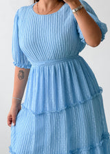 Size S-M Powder Blue Pleated Tiered Midi Dress