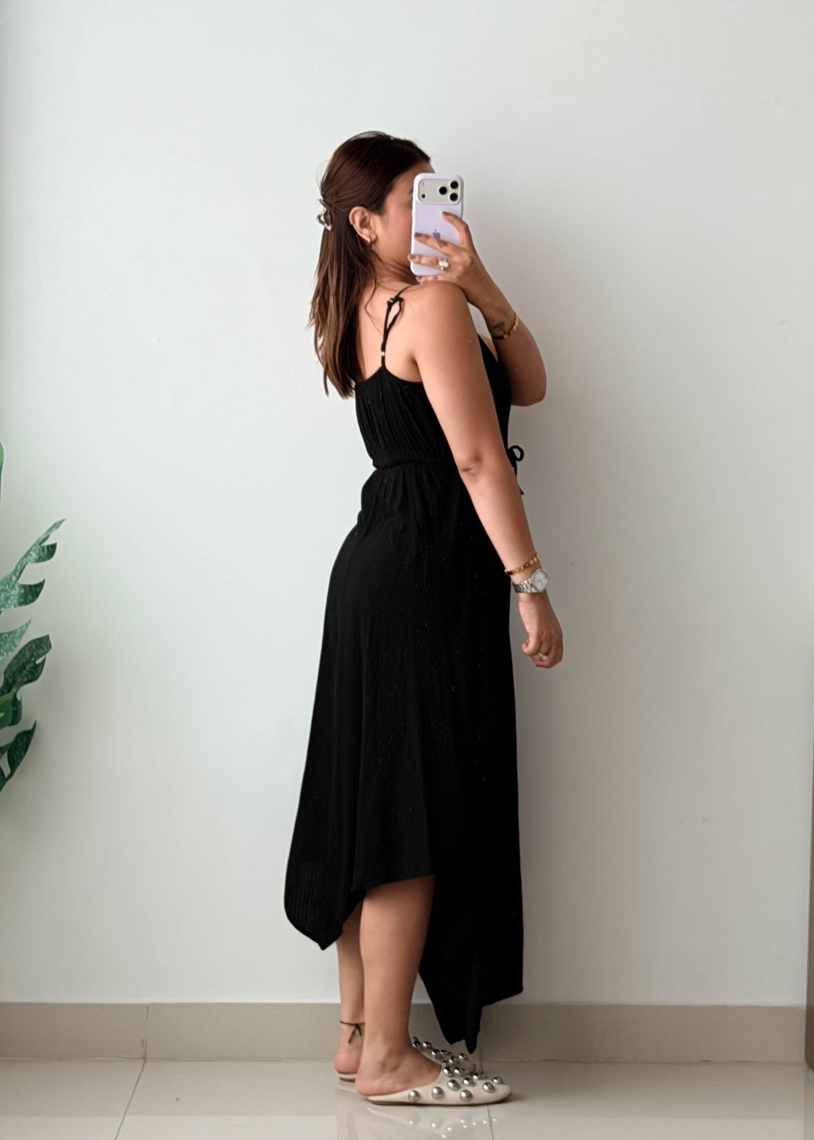 Size S-M Black Asymmetrical Midi Dress