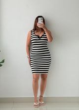 Size XS-S Black & White Stripe Sleeveless Knit Mini Dress