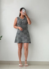 Size S-M Black & White Printed Bodycon Mini Dress