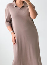 Size L-XL Taupe Ribbed Polo Maxi Dress