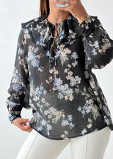 Size S-M Black Floral Sheer Top