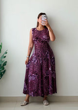 Size S-M Purple Floral Printed Maxi Dress