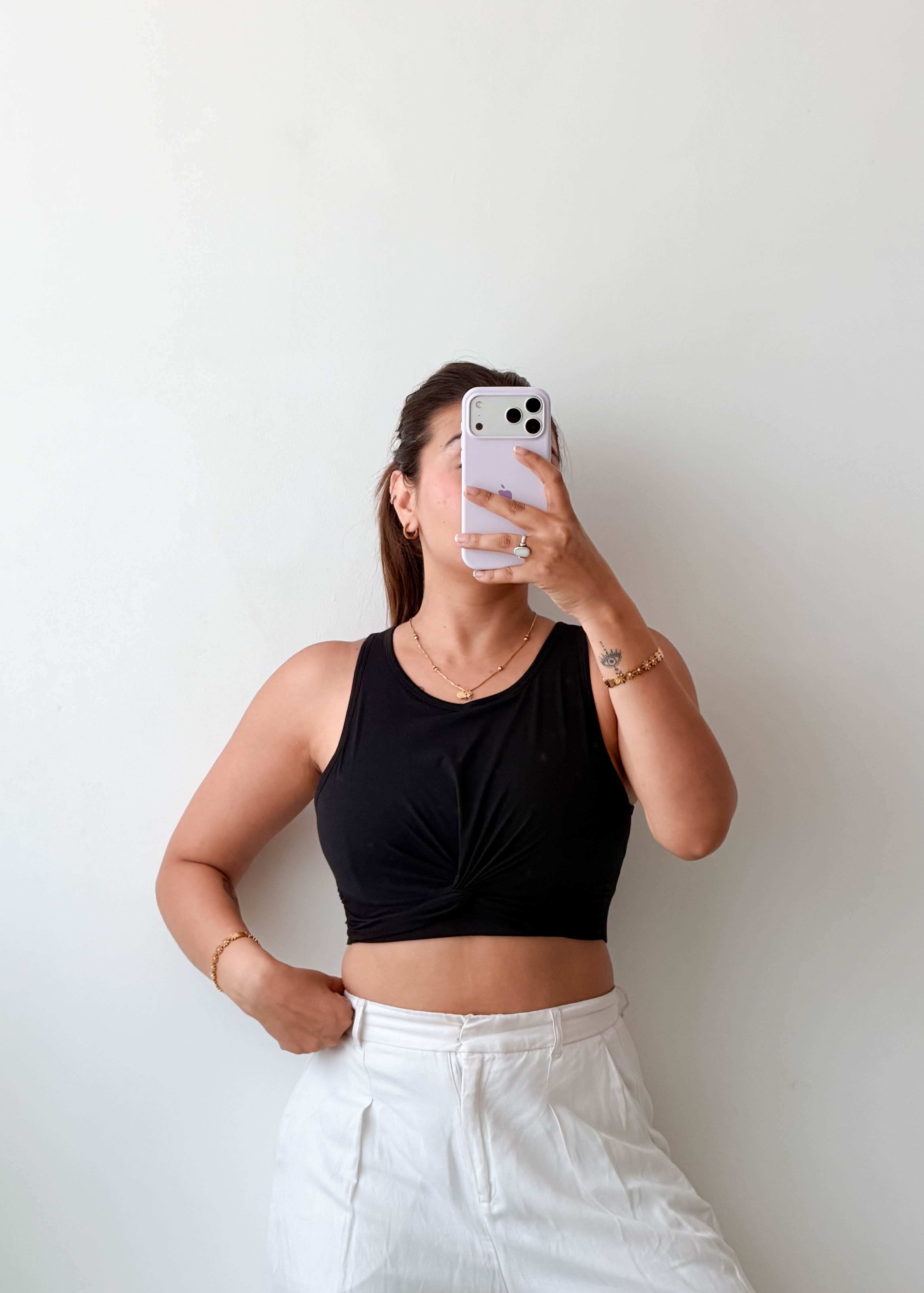 Size XS-S Black Twist Front Crop Top