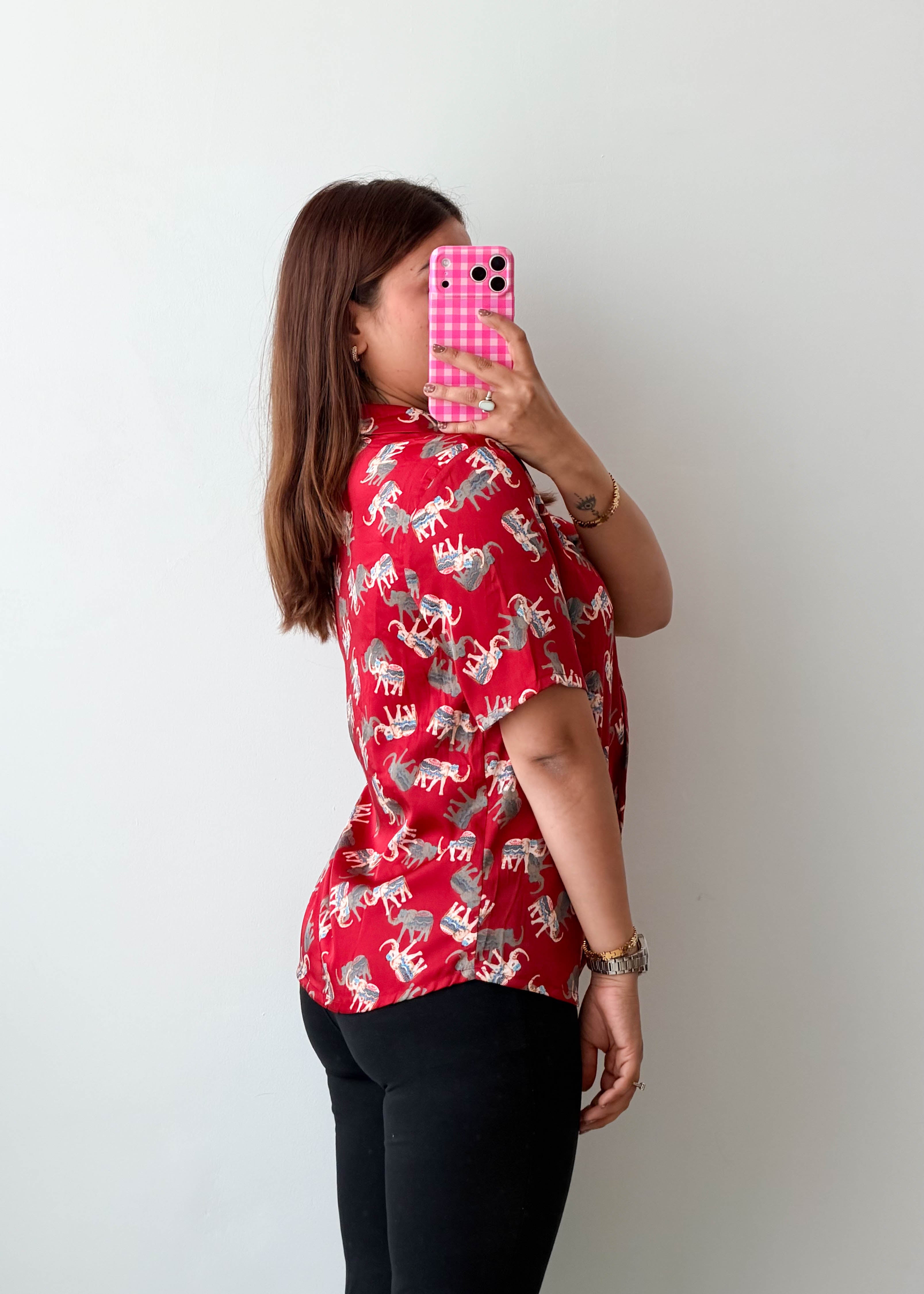 Size XS-S Red Print Shirt Top