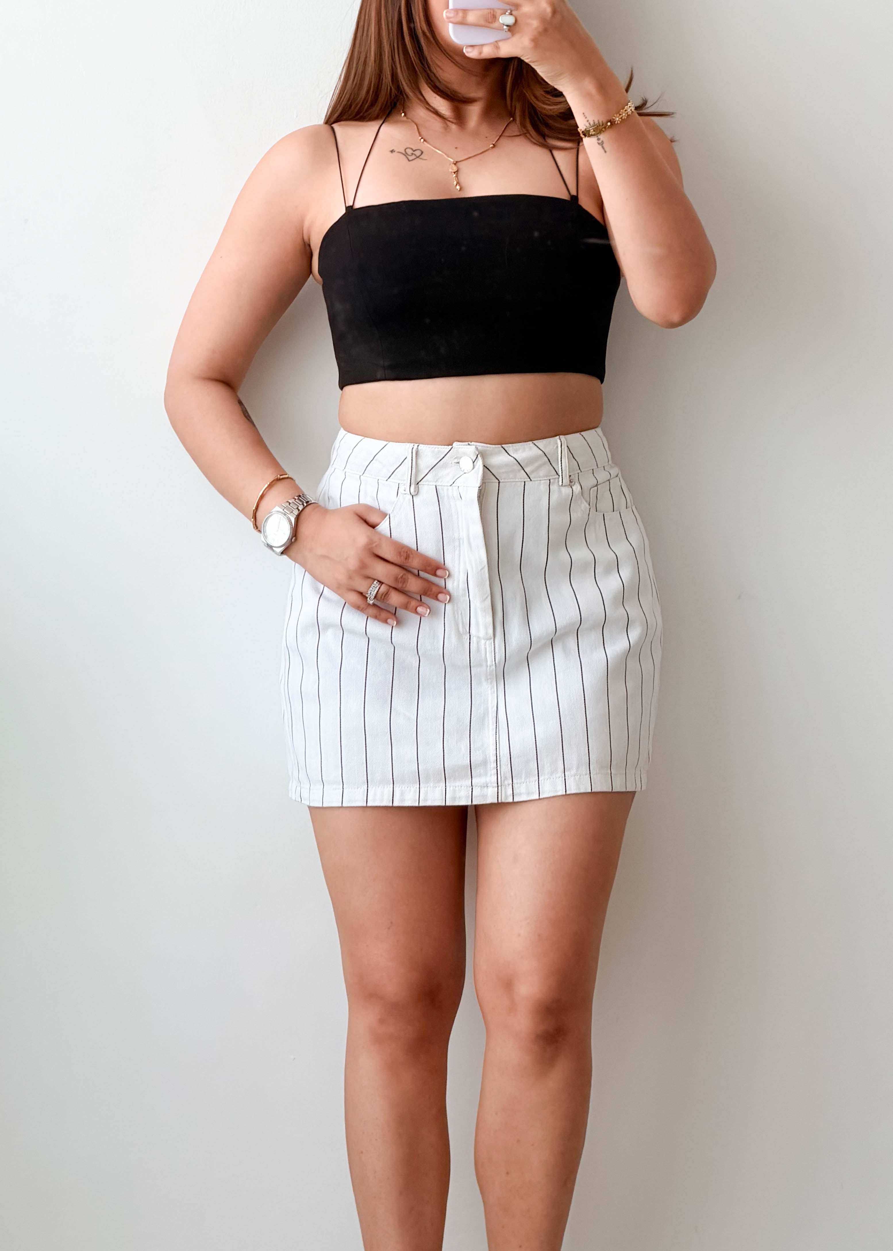 Waist 32-33 White Striped Mini Skirt