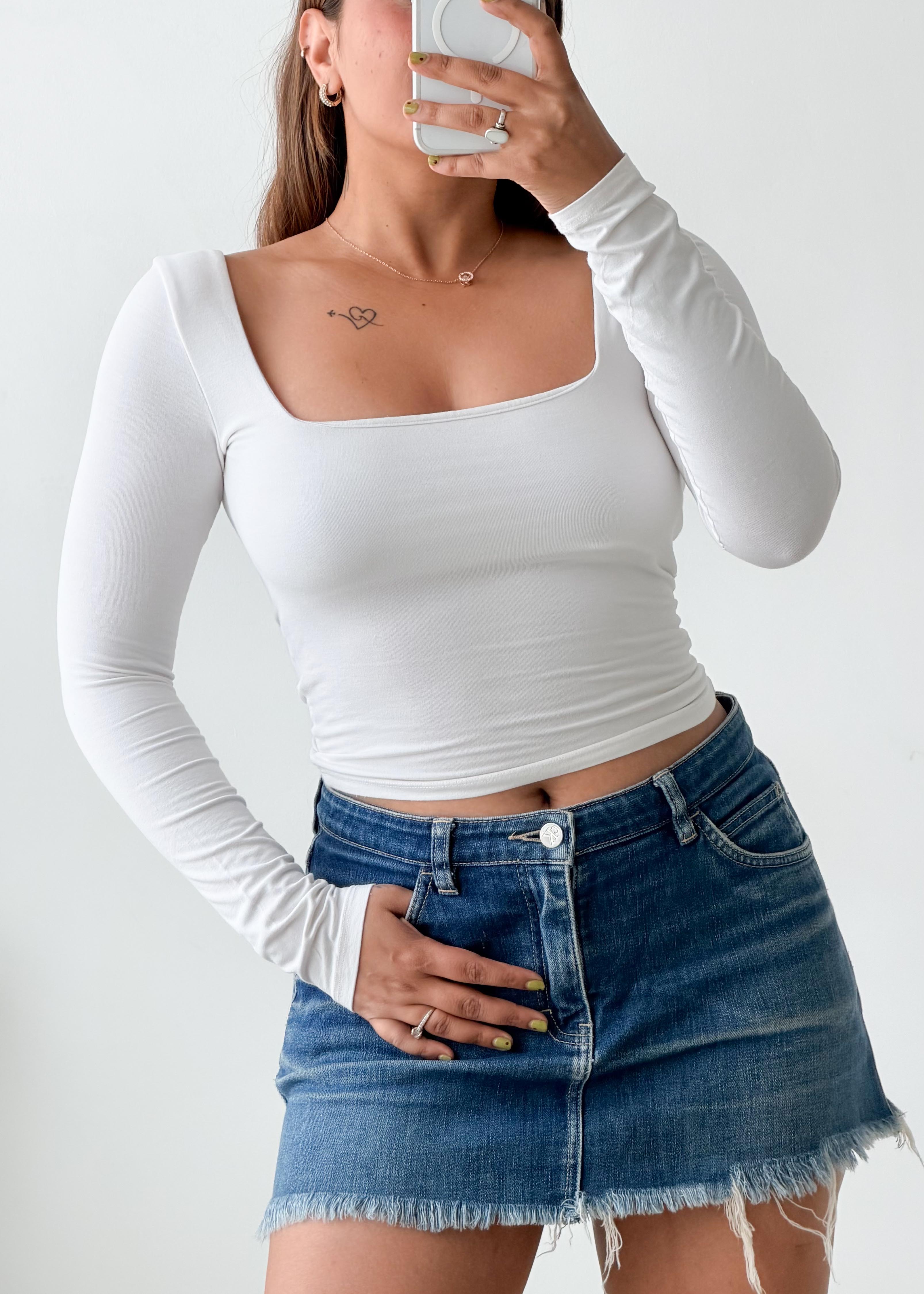 Size XS-S White Square Neck Top