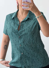 S-M Green Textured Viscose Crepe Shirt