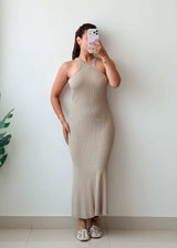 Size XS-S Beige Ribbed Maxi Dress