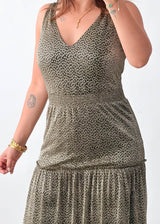 Size M Micro Print Tiered Maxi Dress