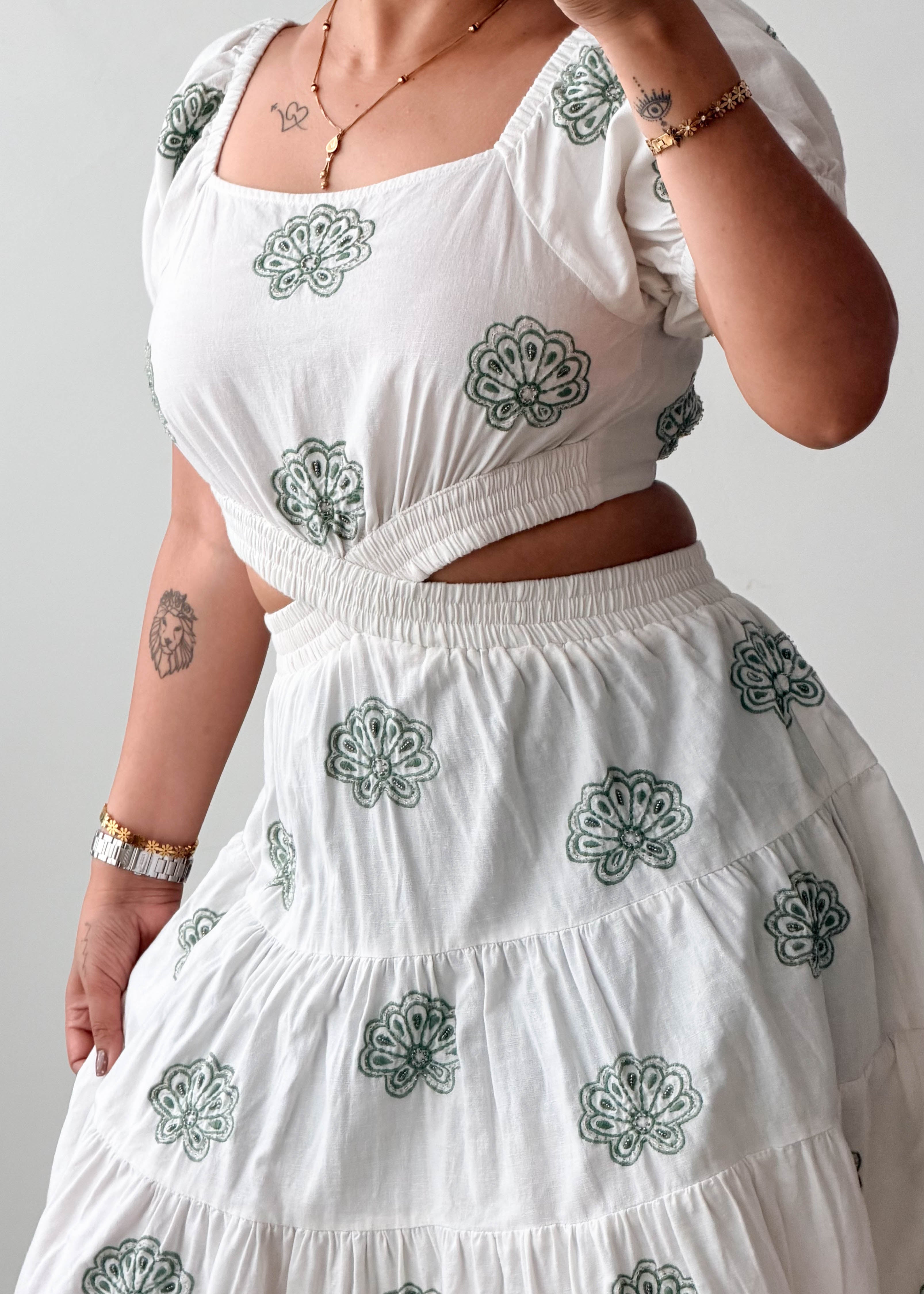 Size S-M White Printed Cut-Out Dress