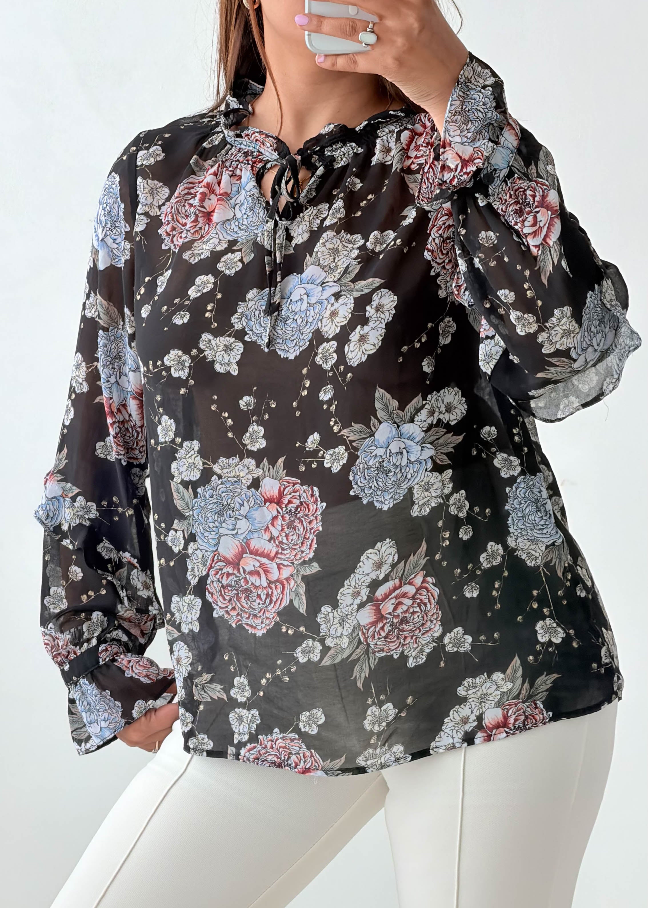 Size XS-S Black Floral Sheer Top
