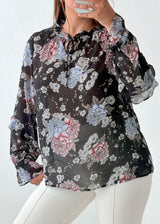 Size XS-S Black Floral Sheer Top