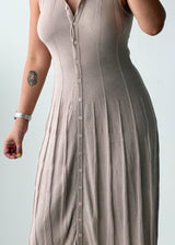 Size XS-S Beige Collared Button Midi Dress