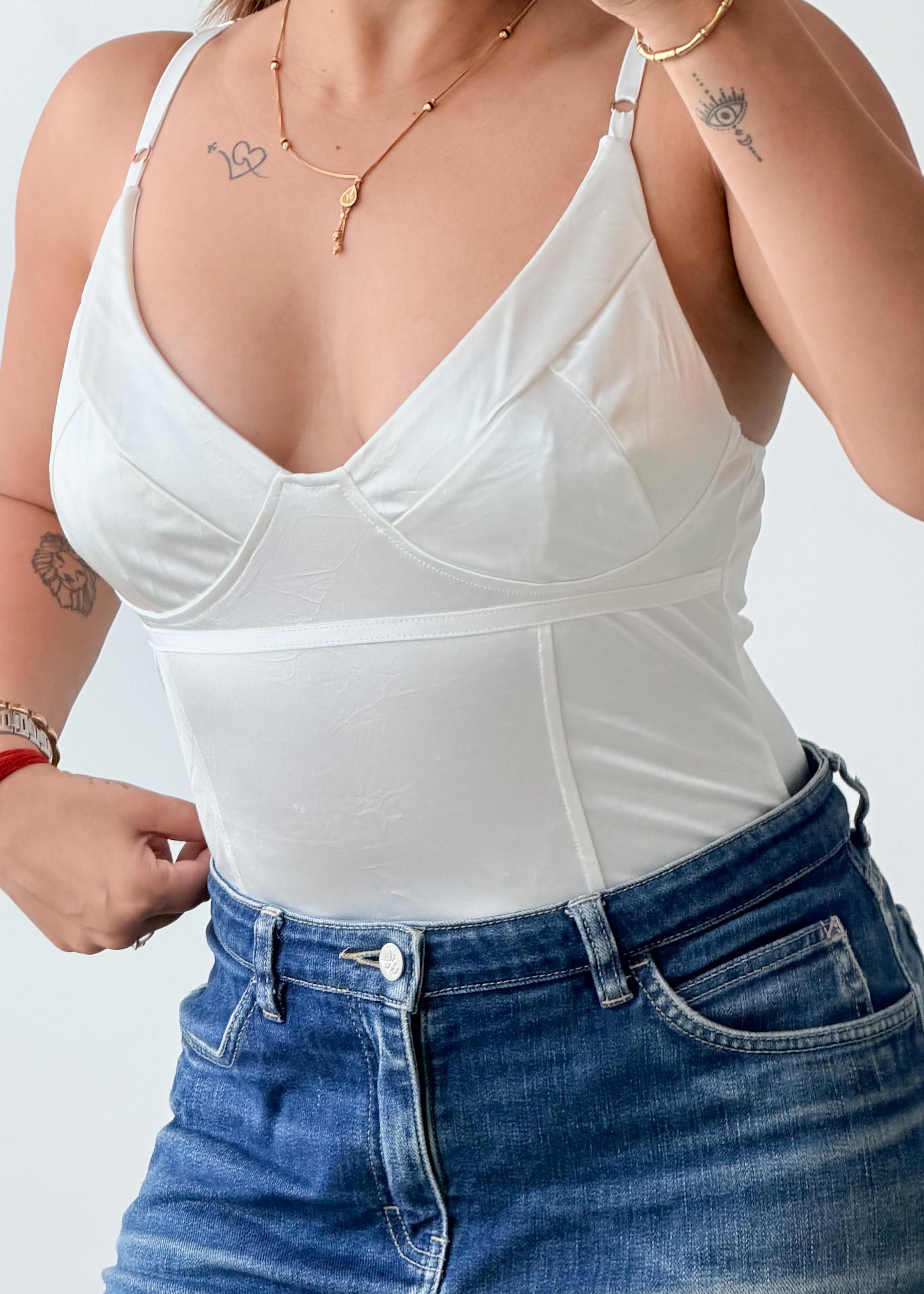 Size S-M White Structured Cup Bodysuit