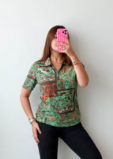 Size XS-S Green Vintage Patchwork Print Top