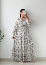 Size M-L Ivory Floral Tiered Maxi Dress