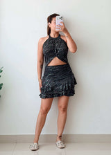 Size S-M Black Shimmer Cut-Out Party Dress