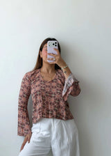 Size S-M Brown Printed V-Neck Top