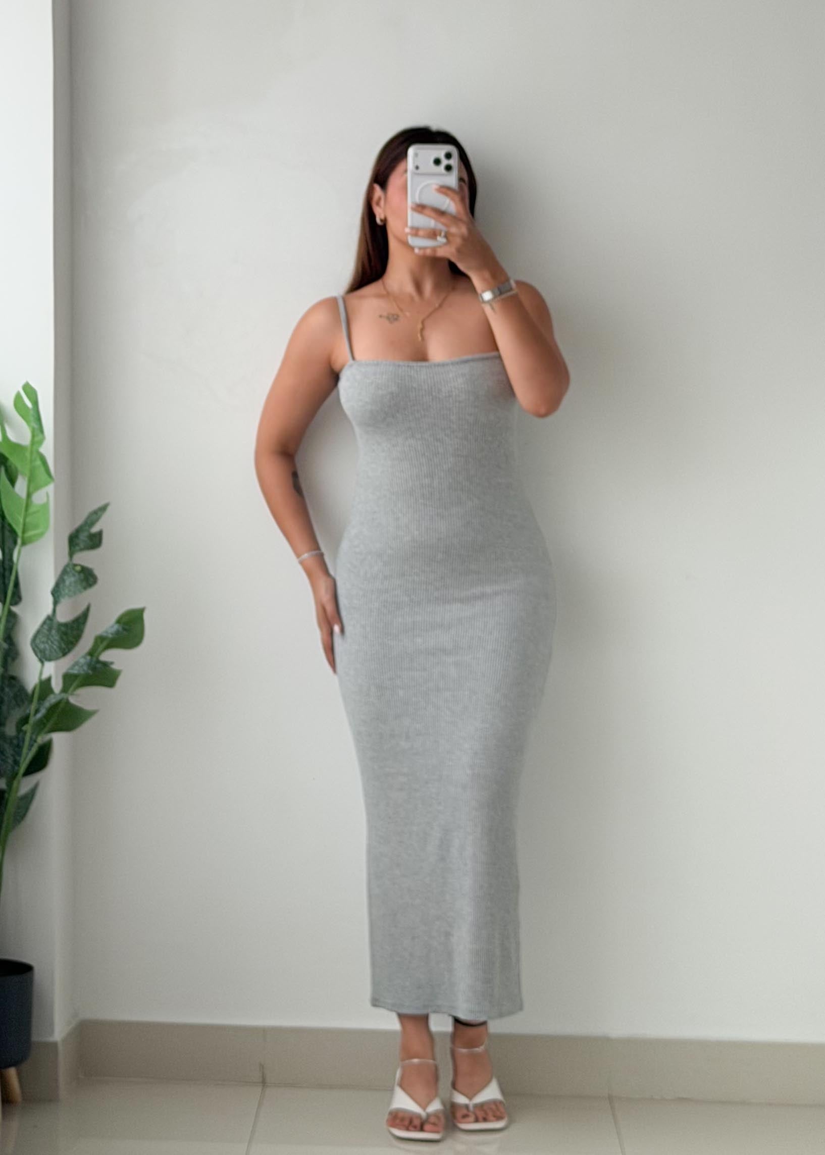 Size XS-S Grey Ribbed Knit Midi Dress