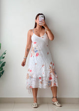 Size S-M White Floral Midi Dress