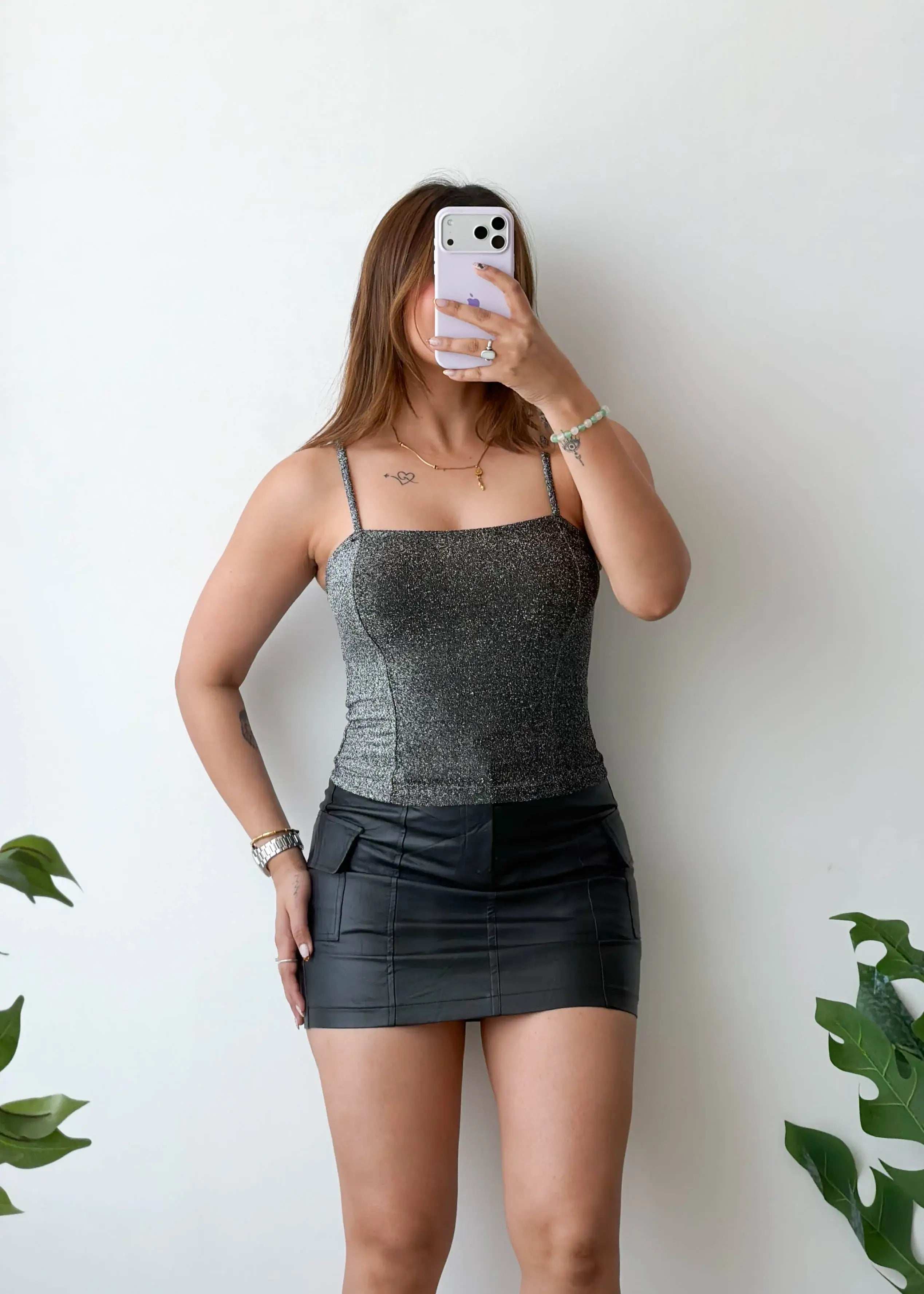 Size XS-S, Grey Shimmer Strap Top