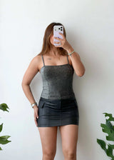 Size XS-S, Grey Shimmer Strap Top