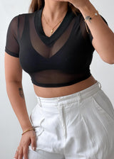 Size XS-S Black Mesh V-Neck Crop Top