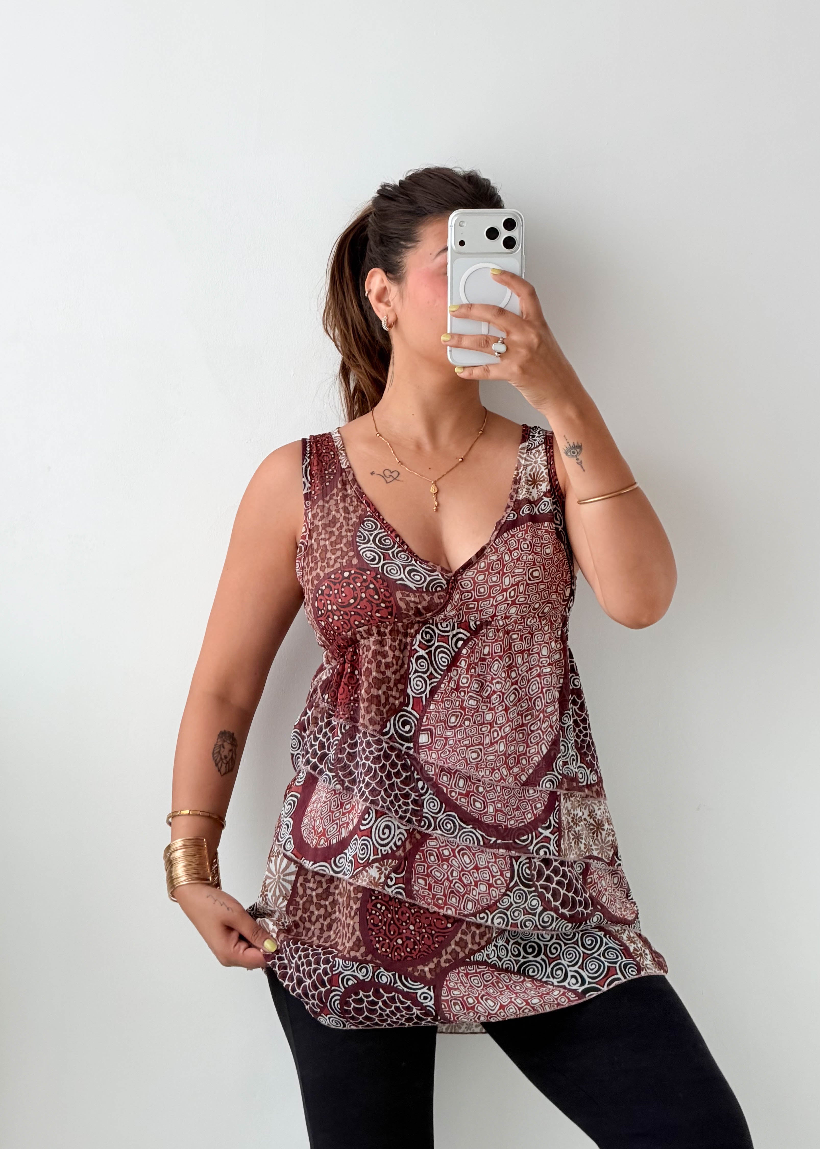Size XS-S Brown Paisley Sleeveless Top