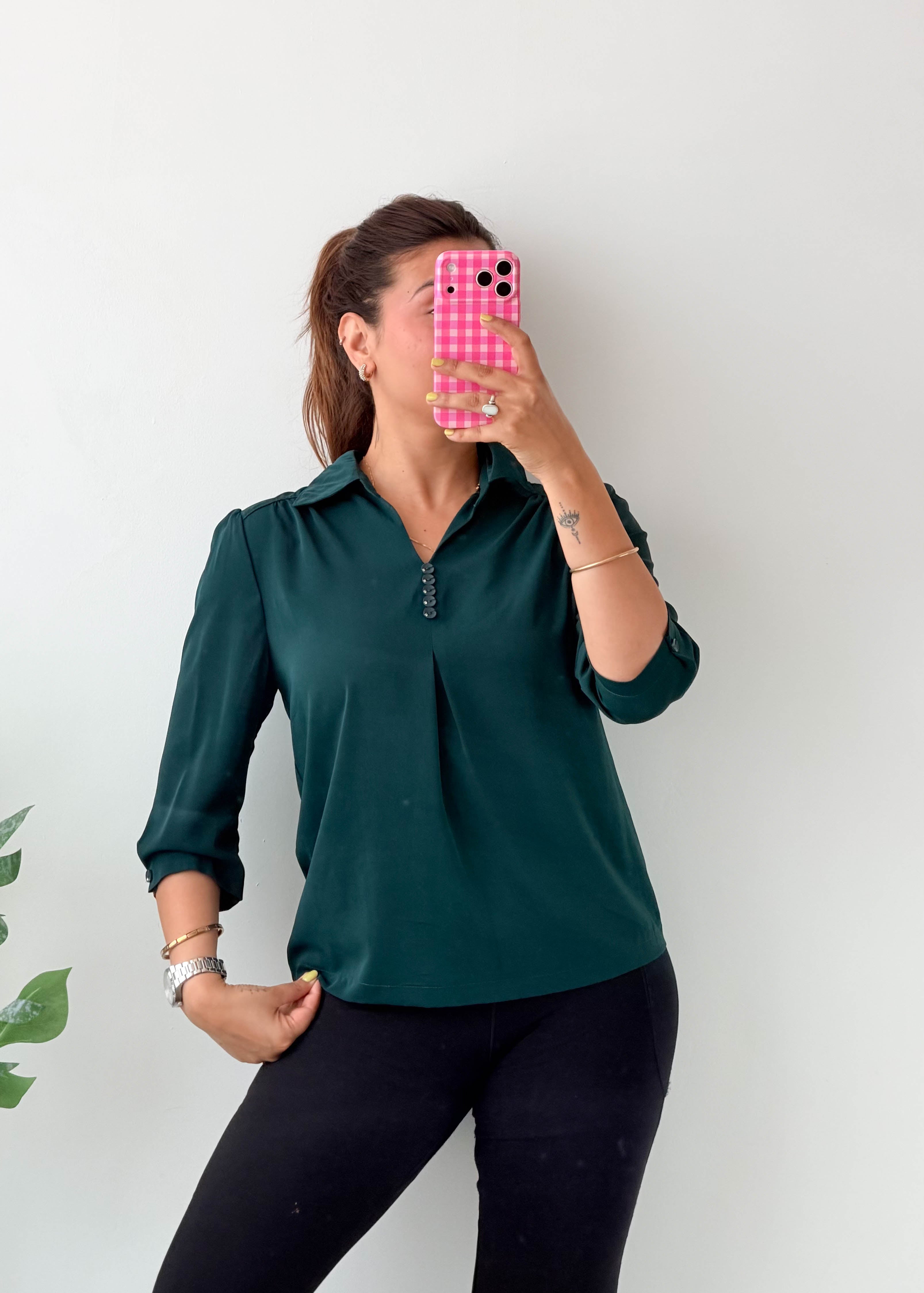 Size XS-S Emerald Green Collared Top