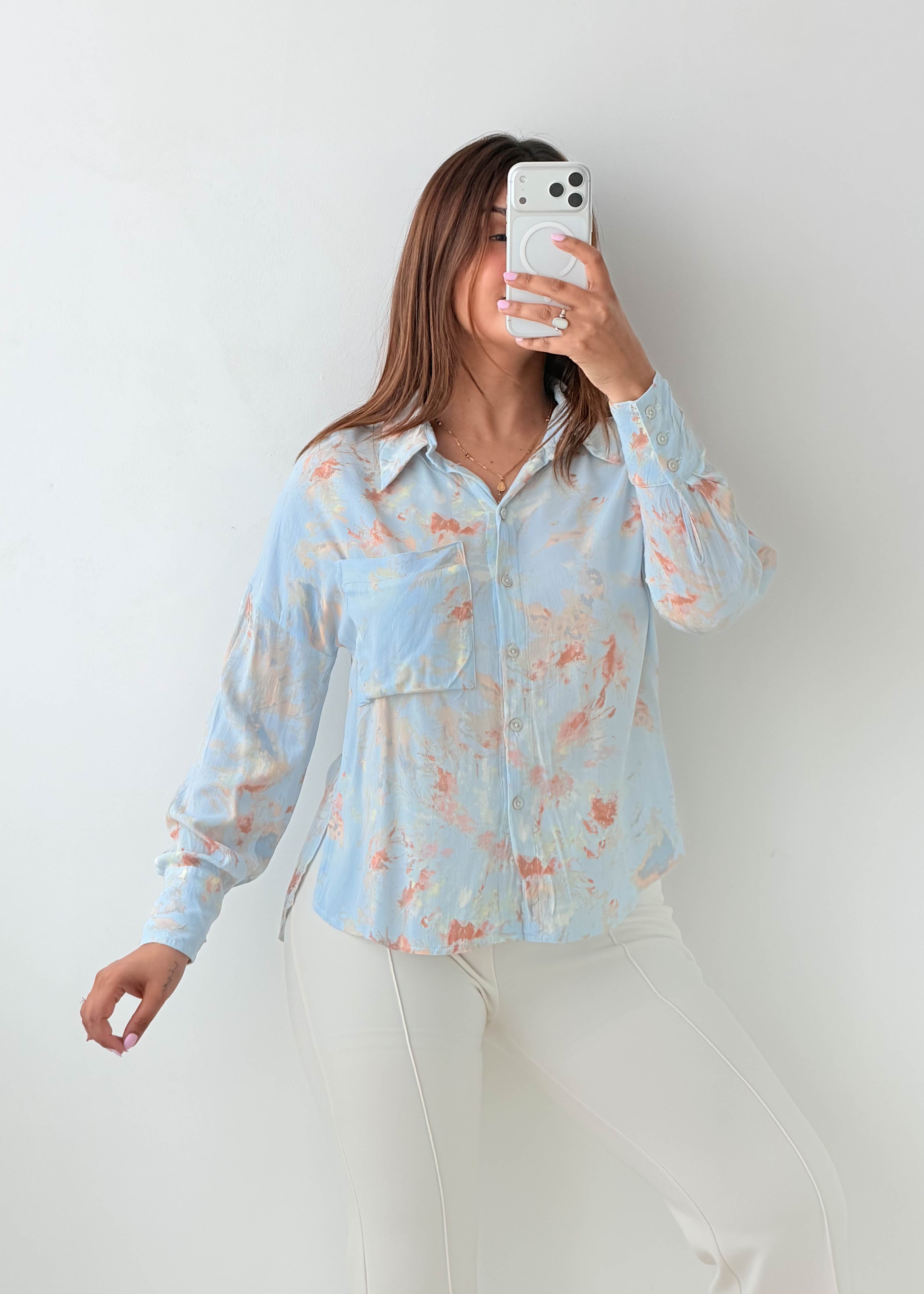 Size XS-S Sky Blue Abstract Print Shirt