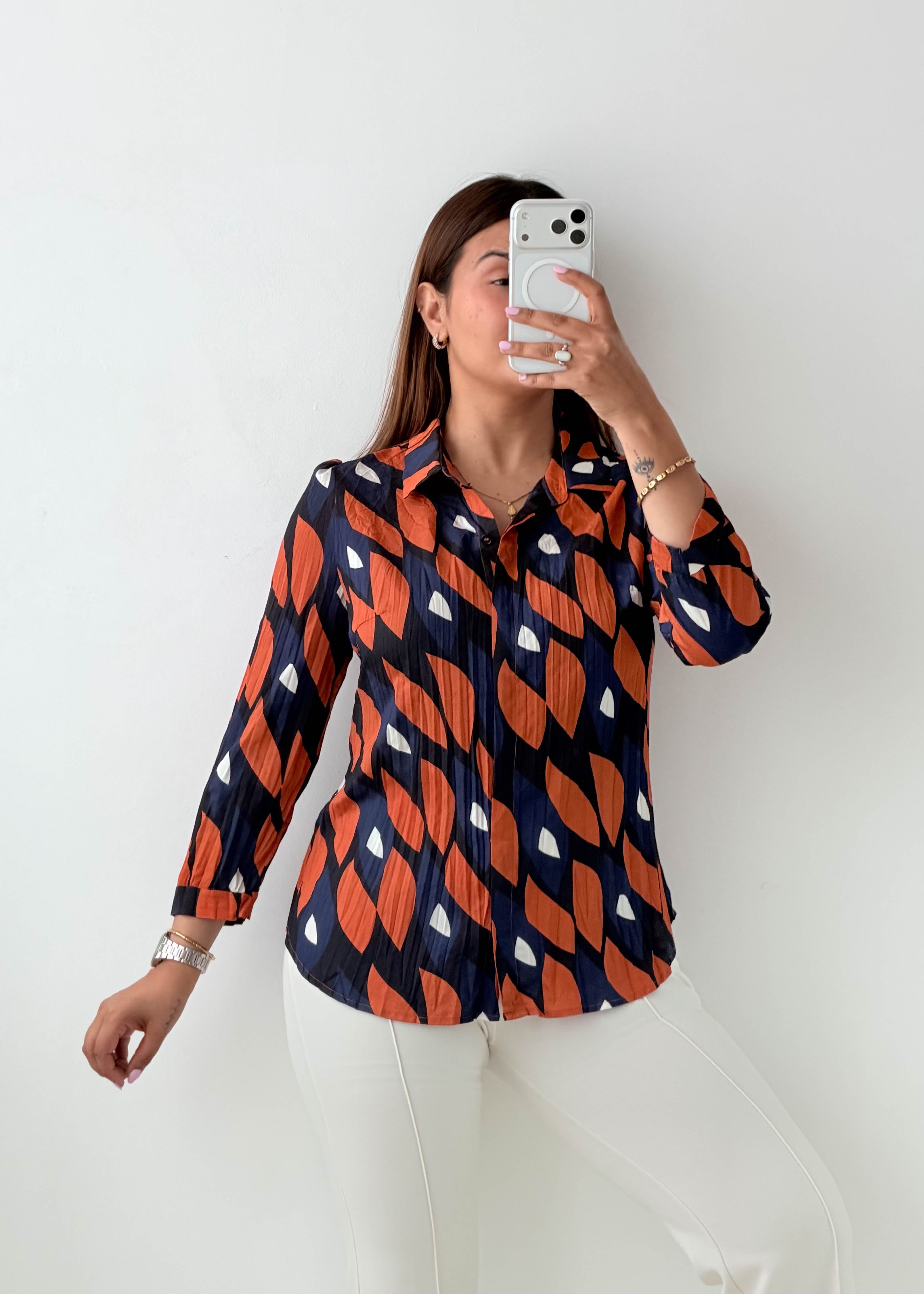 Size S-M Navy Geometric Print Shirt
