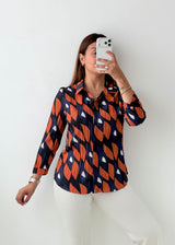 Size S-M Navy Geometric Print Shirt