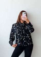 Size S-M Black Abstract Bow Tie Shirt Top