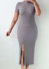 Size S-M Taupe Mock Neck Slit Midi Dress