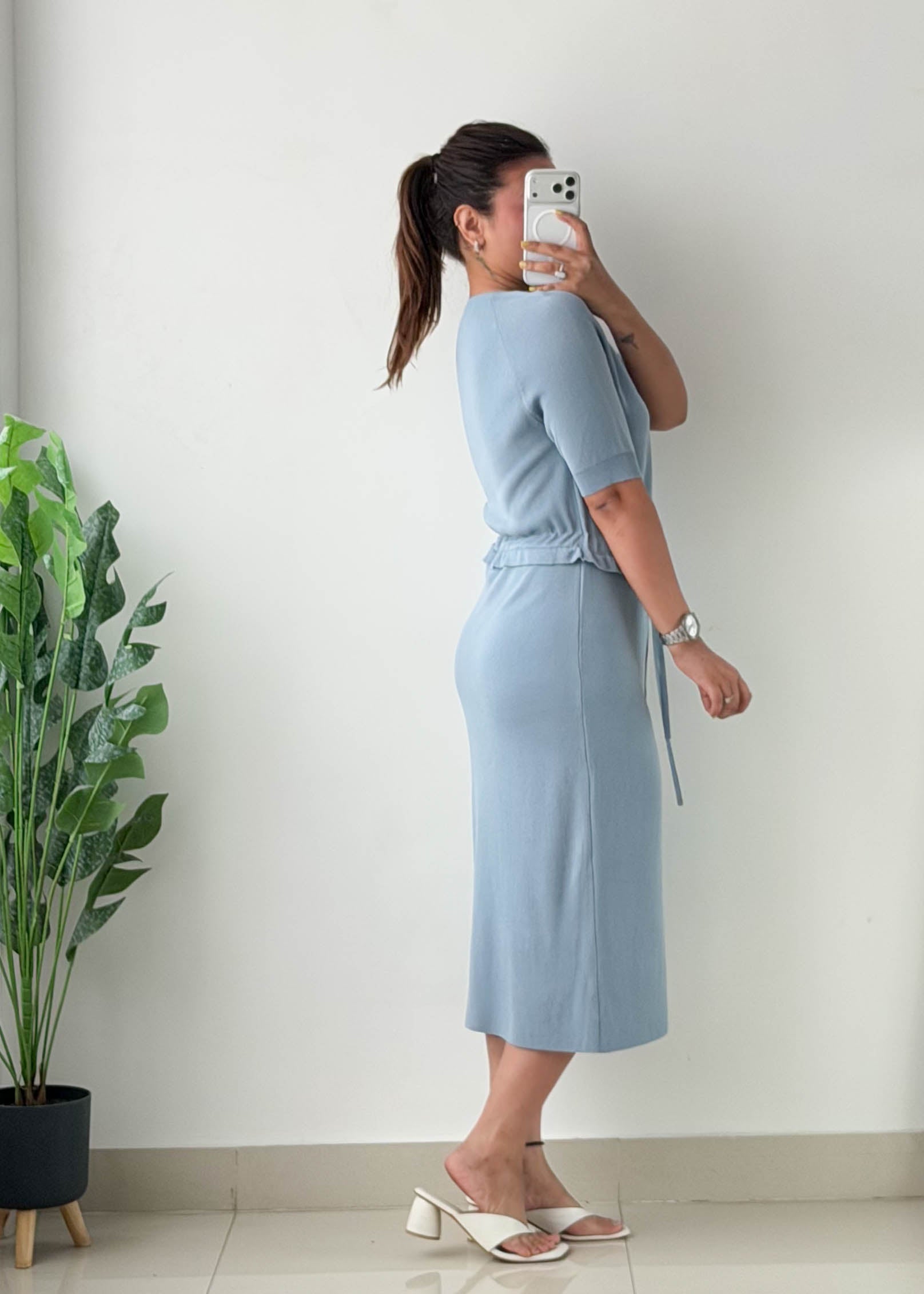 Size S-M Sky Blue Button-Front Midi Dress