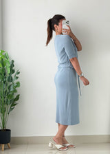 Size S-M Sky Blue Button-Front Midi Dress
