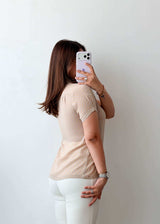 Size XS-S Beige Micro Print Shirt Top