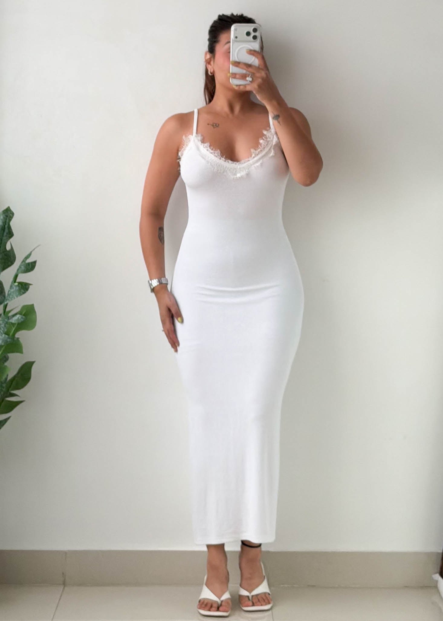 Size XS-S White Lace Trim Maxi Dress