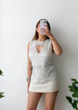 Size M-L, Silver Sequin Cut-Out Top