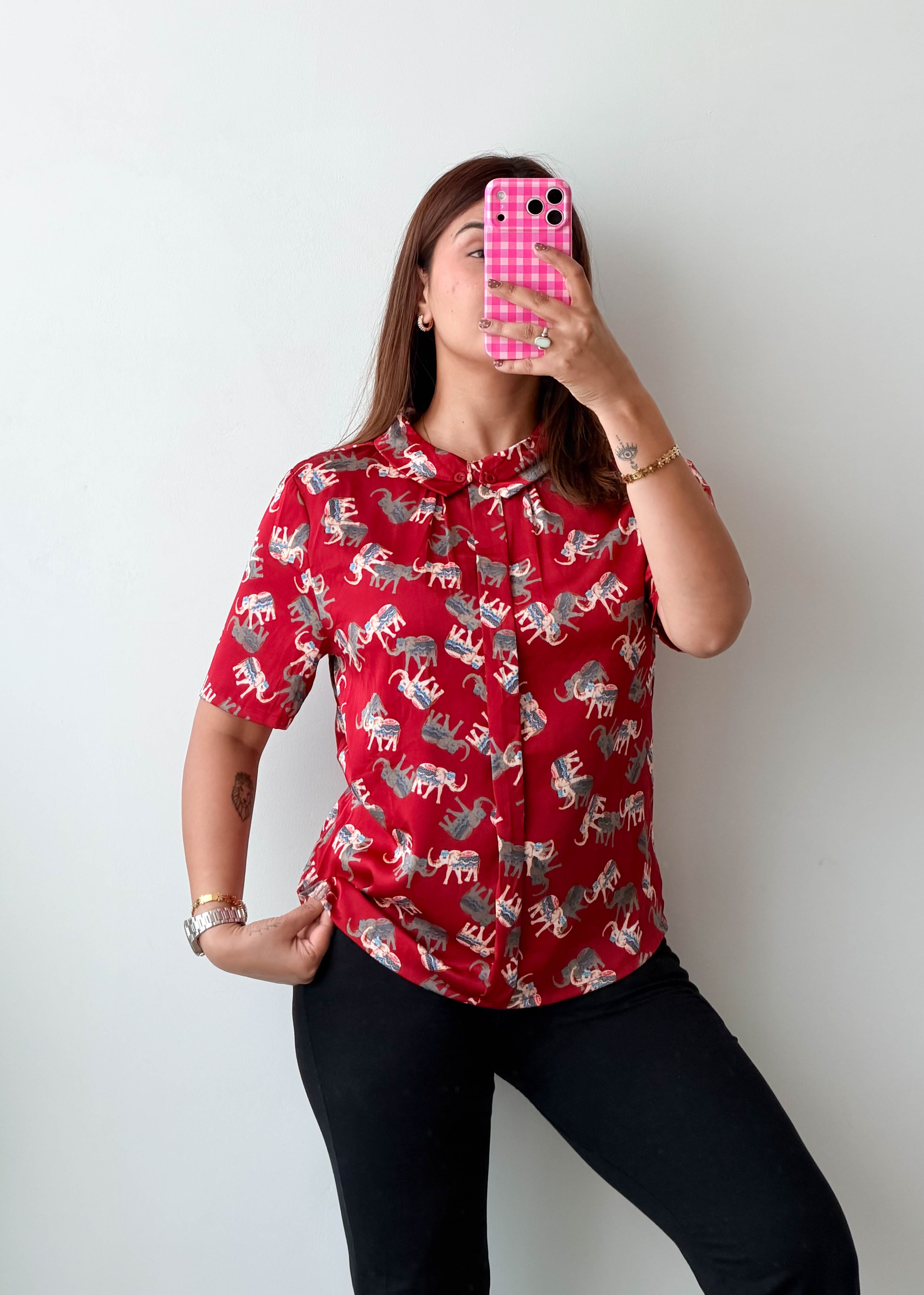 Size XS-S Red Print Shirt Top