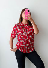 Size XS-S Red Print Shirt Top